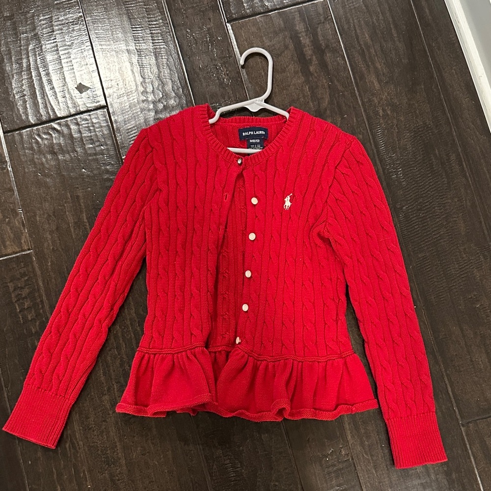Ralph Lauren Red Cable Knit Cardigan